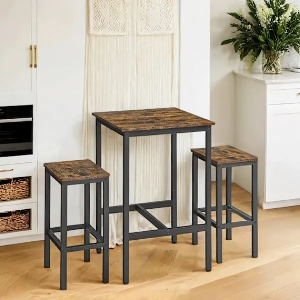 Rootz Living Matgrupper>Rootz matbord set med stolar - barbord - 2 pallar - rymdbesparande design - 60x60x90 cm tabell, 30x40x65cm pallar