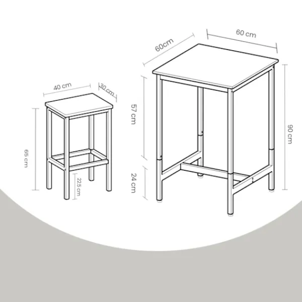 Rootz Living Matgrupper>Rootz matbord set med stolar - barbord - 2 pallar - rymdbesparande design - 60x60x90 cm tabell, 30x40x65cm pallar