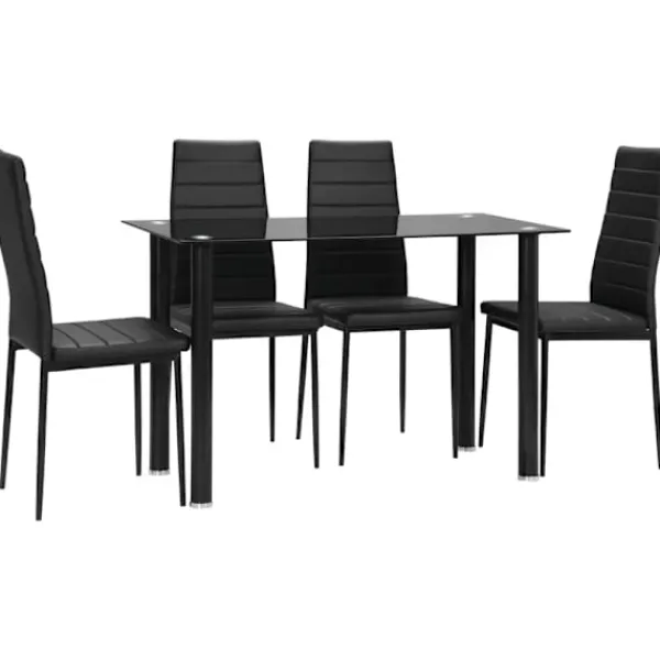 Rootz Living Matgrupper>Rootz Matgrupp - Matbord med 4 stolar - Modern design - Glasbord - konstläder - Svart - 120cm x 60cm x 97cm