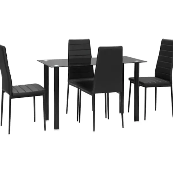 Rootz Living Matgrupper>Rootz Matgrupp - Matbord med 4 stolar - Modern design - Glasbord - konstläder - Svart - 120cm x 60cm x 97cm