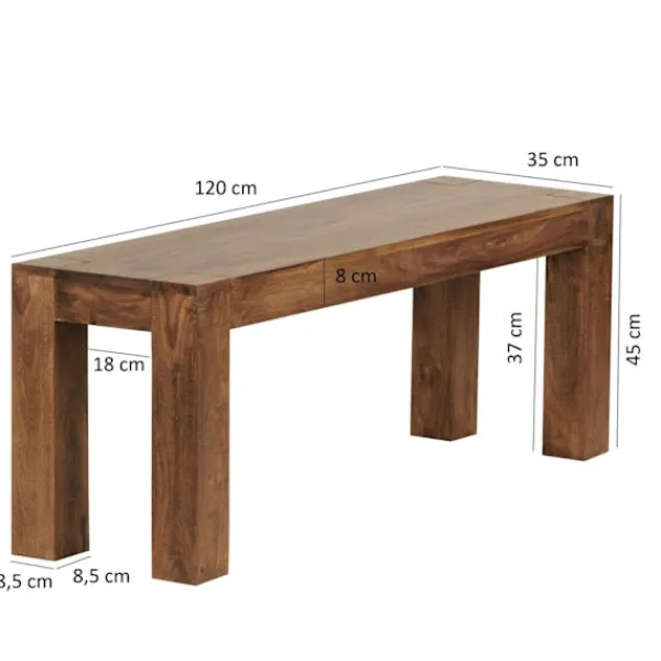 Rootz Living Matgrupper>Rootz matsalsbänk massivt trä Sheesham 120 x 45 x 35 cm träbänk naturprodukt Köksbänk i lantlig stil