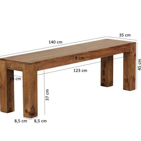 Rootz Living Matgrupper>Rootz matsalsbänk massivt trä Sheesham 140 x 45 x 35 cm träbänk naturprodukt Köksbänk i lantlig stil