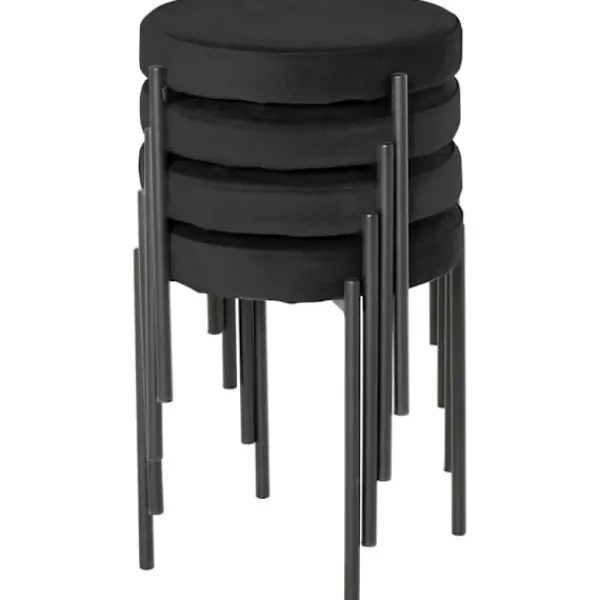 Rootz Living Pallar>Rootz matsalsstolar - Mjuk stoppning - Accentstol - Tunna metallben - Ergonomisk design - 4 stapelbara pallar - Velvet Touch Polyestertyg-stål - Svart | Fyndiq