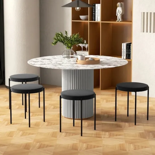 Rootz Living Pallar>Rootz matsalsstolar - Mjuk stoppning - Accentstol - Tunna metallben - Ergonomisk design - 4 stapelbara pallar - Velvet Touch Polyestertyg-stål - Svart | Fyndiq
