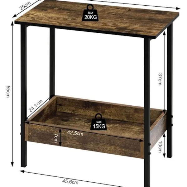 Rootz Living Småbord>Rootz metall sidobord - Trä soffbord - Kompakt gavelbord - Praktisk förvaringslösning - 50cm x 55cm x 25cm