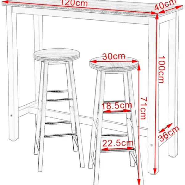 Rootz Living Matgrupper>Rootz Modern Barbords- och pallset - Pubbordsset - Matsalsset i bänkhöjd - Robust metallstomme - Reptålig - Lätt att rengöra - 120 cm x 40 cm (Bord), | Fyndiq