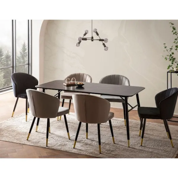 Rootz Living Matbord>Rootz Modern Dining Table - Rectangular Table - Marble Look - Sits Six - 120cm x 60cm x 76 cm - Svart & guld - Folied MDF & Iron