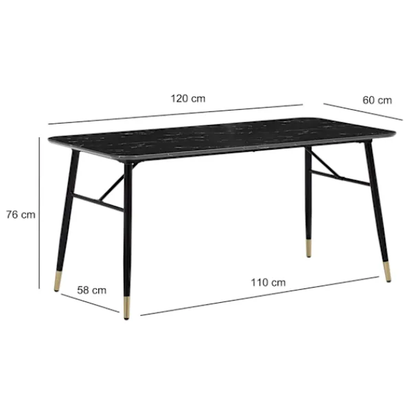 Rootz Living Matbord>Rootz Modern Dining Table - Rectangular Table - Marble Look - Sits Six - 120cm x 60cm x 76 cm - Svart & guld - Folied MDF & Iron