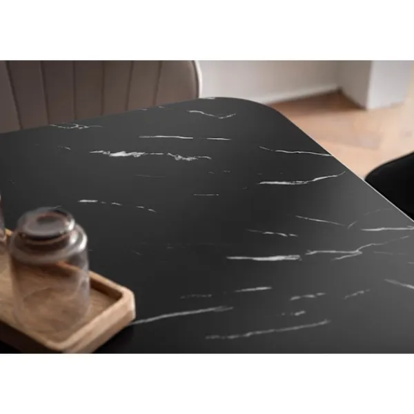Rootz Living Matbord>Rootz Modern Dining Table - Rectangular Table - Marble Look - Sits Six - 120cm x 60cm x 76 cm - Svart & guld - Folied MDF & Iron