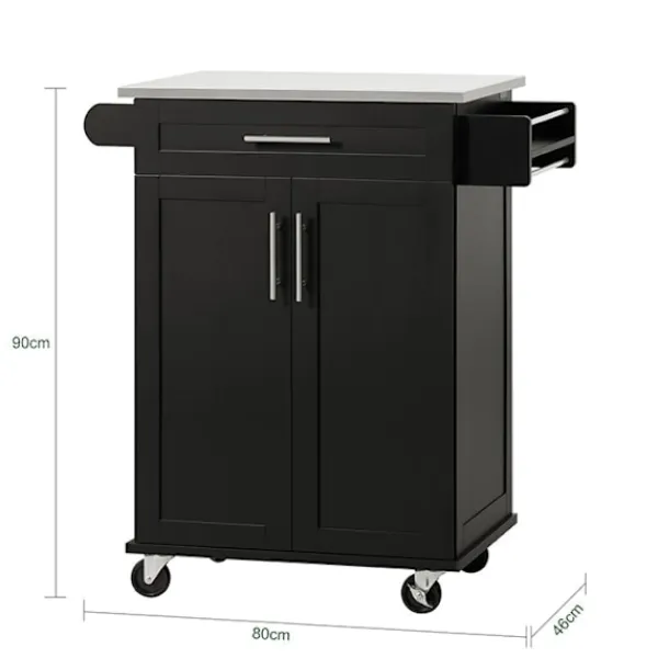 Rootz Living Köksö>Rootz Modern Köksvagn - Dryckesvagn - Serveringsvagn - Topp i rostfritt stål - Handdukshållare - Mobil med hjul - 83cm x 90cm x 46cm