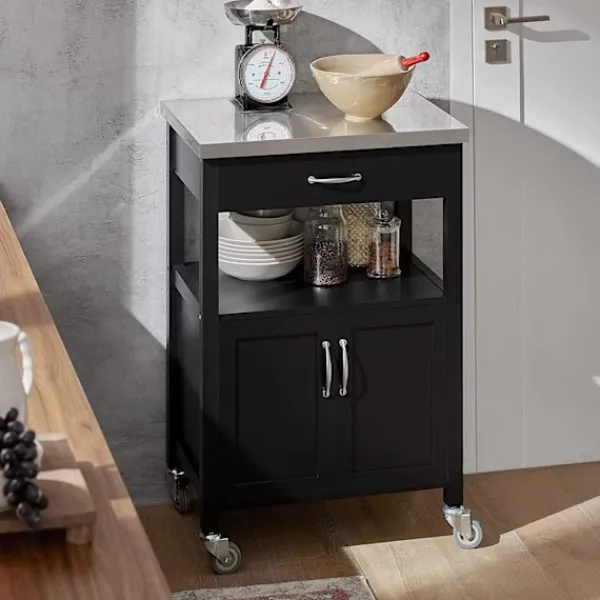 Rootz Living Köksö>Rootz Modern Köksvagn - Vagn Förvaringsvagn - Serveringsvagnar - Köksskåp med bänkskiva i rostfritt stål