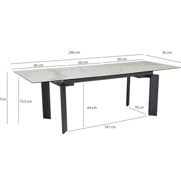 Rootz Living Matbord>Rootz Modern Large Matsalsbord - Rektangulärt marmorlook - Utdragbart bord - Plats för 10 - 180-240cm x 95cm x 77cm
