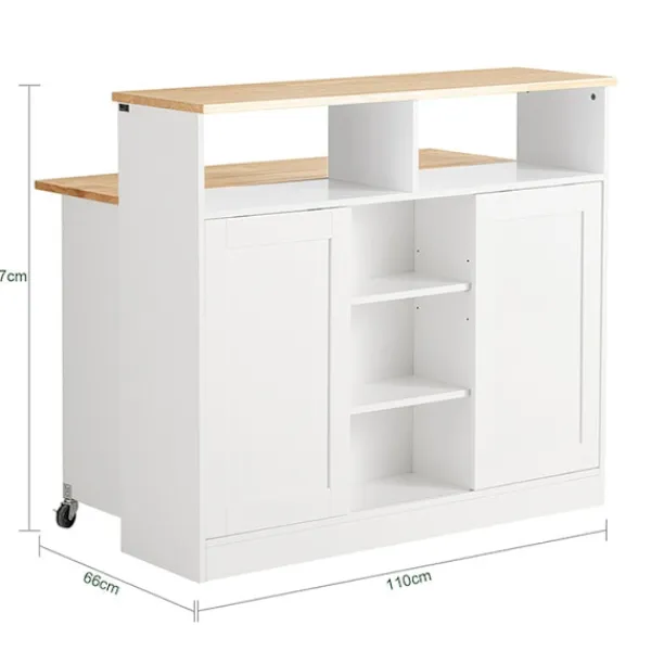 Rootz Living Köksö>Rootz Modern skänk med skjutdörrar - Köksö - Kommod - Justerbara hyllor - Vikbar arbetsyta - Gummiträ & MDF - 110cm x 97cm x 66cm - Vit