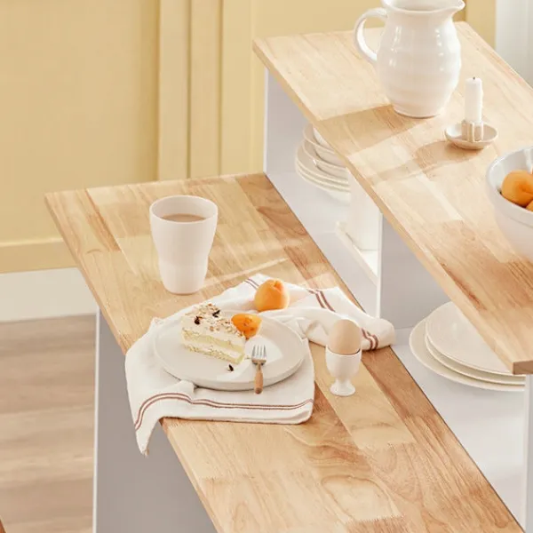 Rootz Living Köksö>Rootz Modern skänk med skjutdörrar - Köksö - Kommod - Justerbara hyllor - Vikbar arbetsyta - Gummiträ & MDF - 110cm x 97cm x 66cm - Vit