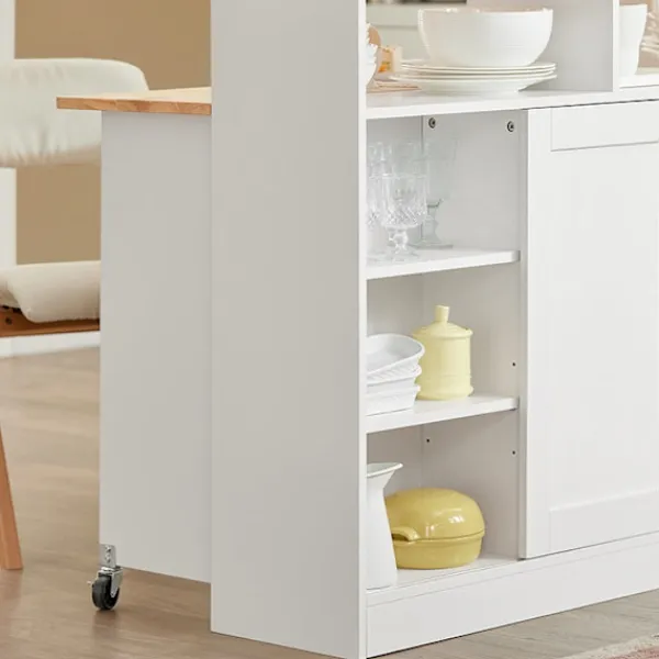 Rootz Living Köksö>Rootz Modern skänk med skjutdörrar - Köksö - Kommod - Justerbara hyllor - Vikbar arbetsyta - Gummiträ & MDF - 110cm x 97cm x 66cm - Vit