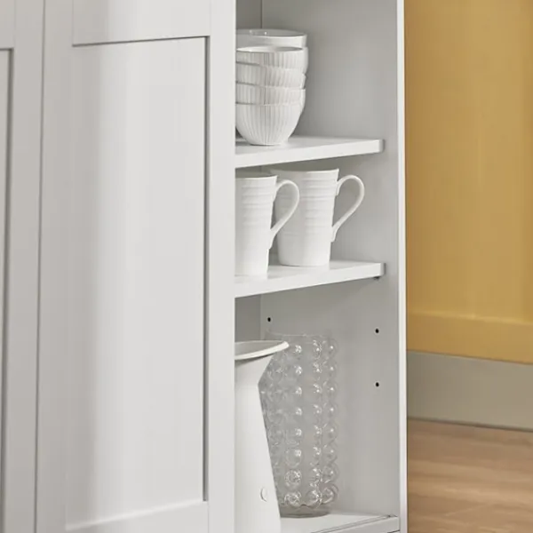 Rootz Living Köksö>Rootz Modern skänk med skjutdörrar - Köksö - Kommod - Justerbara hyllor - Vikbar arbetsyta - Gummiträ & MDF - 110cm x 97cm x 66cm - Vit