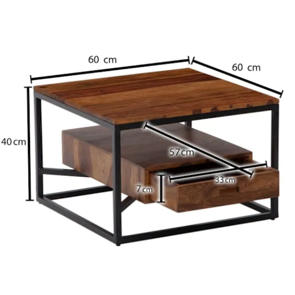 Rootz Living Soffbord>Rootz Modern Soffbord - Fyrkantigt bord - Förvaringsutrymme - Metallram - 60cm x 60cm x 40cm