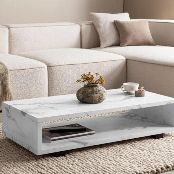 Rootz Living Soffbord>Rootz Modern soffbord - marmorutseende - stor bordsskiva - barriärfri förvaring - 100 cm x 50 cm x 25 cm