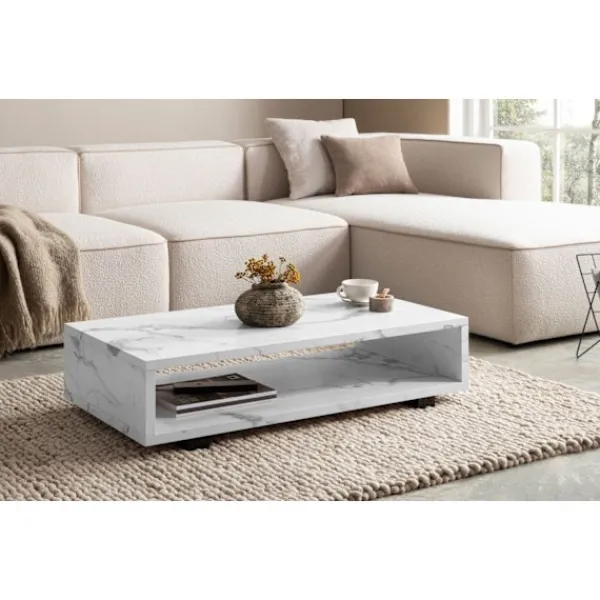 Rootz Living Soffbord>Rootz Modern soffbord - marmorutseende - stor bordsskiva - barriärfri förvaring - 100 cm x 50 cm x 25 cm