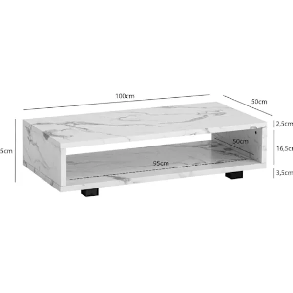 Rootz Living Soffbord>Rootz Modern soffbord - marmorutseende - stor bordsskiva - barriärfri förvaring - 100 cm x 50 cm x 25 cm
