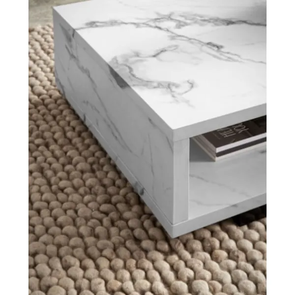 Rootz Living Soffbord>Rootz Modern soffbord - marmorutseende - stor bordsskiva - barriärfri förvaring - 100 cm x 50 cm x 25 cm