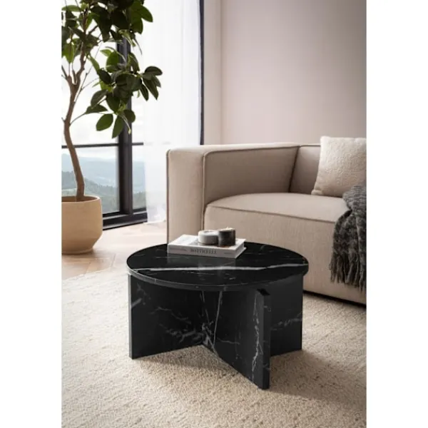 Rootz Living Soffbord>Rootz Modern soffbord - Rund svart look - Stylish Low Table - Anti -Slip Pads - 60cm x 60 cm x 33 cm
