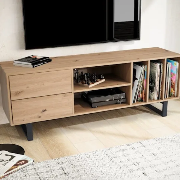 Rootz Living Tv-Bänkar>Rootz Modern TV Bänkskåp - TV-bänk - Ekdekor - Rektangulär förvaring - Rymlig - Organiserad - 150cm x 55cm x 40cm