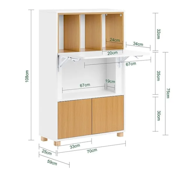 Rootz Living Kontorsmöbler>Rootz multifunktionellt skrivbord - bärbar dator skrivbar datorbord - gott om lagring - 70x108x59cm, vikta: 70x108x25cm