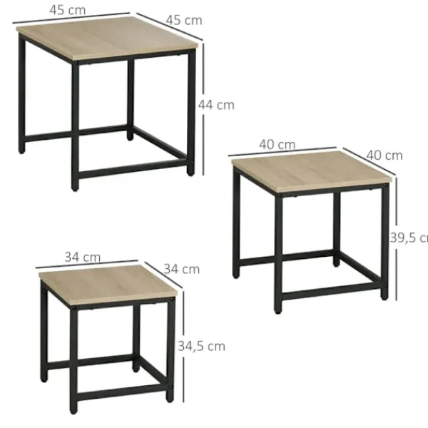 Rootz Living Småbord>Rootz Nesting Bord - Set med 3 sidobord - Industriell design - Svart stålstomme - Bordsskiva i trälook - Spånskiva - Naturligt trä - 45L x 45W x 44H c | Fyndiq