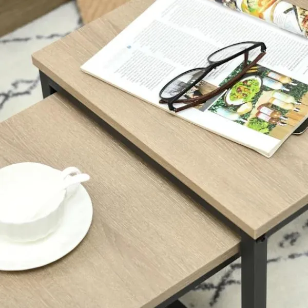 Rootz Living Småbord>Rootz Nesting Bord - Set med 3 sidobord - Industriell design - Svart stålstomme - Bordsskiva i trälook - Spånskiva - Naturligt trä - 45L x 45W x 44H c | Fyndiq