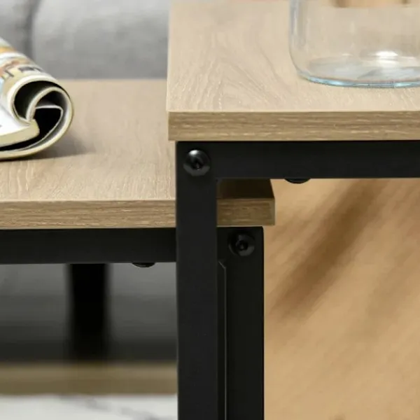 Rootz Living Småbord>Rootz Nesting Bord - Set med 3 sidobord - Industriell design - Svart stålstomme - Bordsskiva i trälook - Spånskiva - Naturligt trä - 45L x 45W x 44H c | Fyndiq