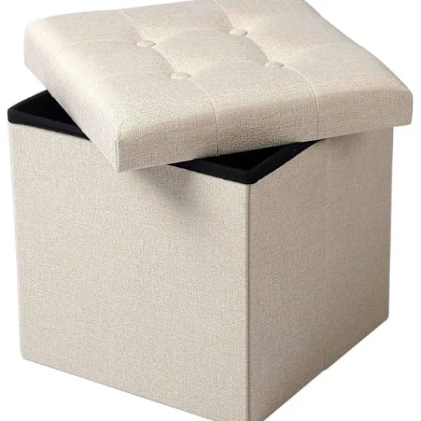 Rootz Living Sittpuffar>Rootz Pall med förvaring - Förvaringsbänk - Vikbar ottoman - Linnetyg - 37,5 cm x 38 cm x 37,5 cm - Utrymmesbesparande - Andas - 38L förvaring