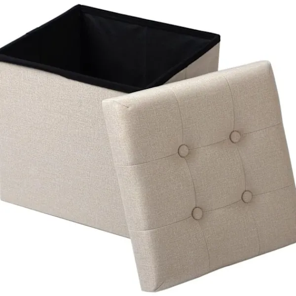 Rootz Living Sittpuffar>Rootz Pall med förvaring - Förvaringsbänk - Vikbar ottoman - Linnetyg - 37,5 cm x 38 cm x 37,5 cm - Utrymmesbesparande - Andas - 38L förvaring