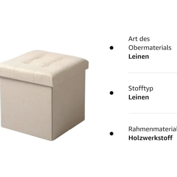 Rootz Living Sittpuffar>Rootz Pall med förvaring - Förvaringsbänk - Vikbar ottoman - Linnetyg - 37,5 cm x 38 cm x 37,5 cm - Utrymmesbesparande - Andas - 38L förvaring