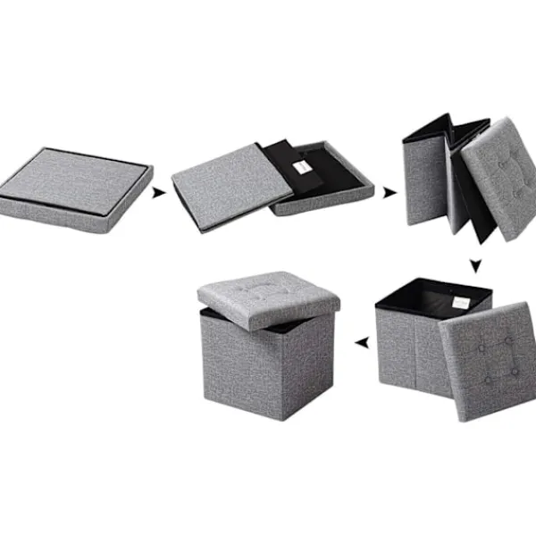 Rootz Living Sittpuffar>Rootz Pall med förvaring - Förvaringsbänk - Vikbar ottoman - Linnetyg - 37,5 cm x 38 cm x 37,5 cm - Utrymmesbesparande - Andas - 38L förvaring