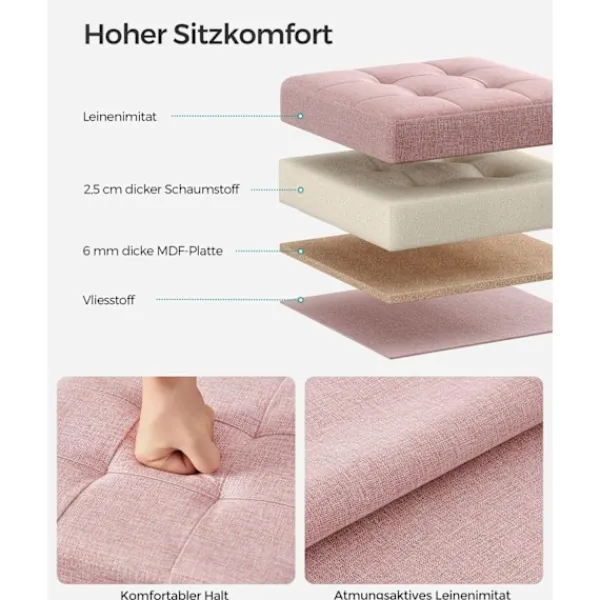 Rootz Living Sittpuffar>Rootz Pastellrosa sitskista - Förvaring Ottoman - Fotpall - Imiterad linne - MDF - Skum - 30cm x 30cm x 30cm - 1,6kg - 130kg Max belastning - 22L Kapa | Fyndiq