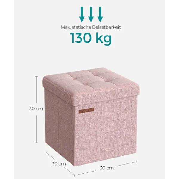 Rootz Living Sittpuffar>Rootz Pastellrosa sitskista - Förvaring Ottoman - Fotpall - Imiterad linne - MDF - Skum - 30cm x 30cm x 30cm - 1,6kg - 130kg Max belastning - 22L Kapa | Fyndiq