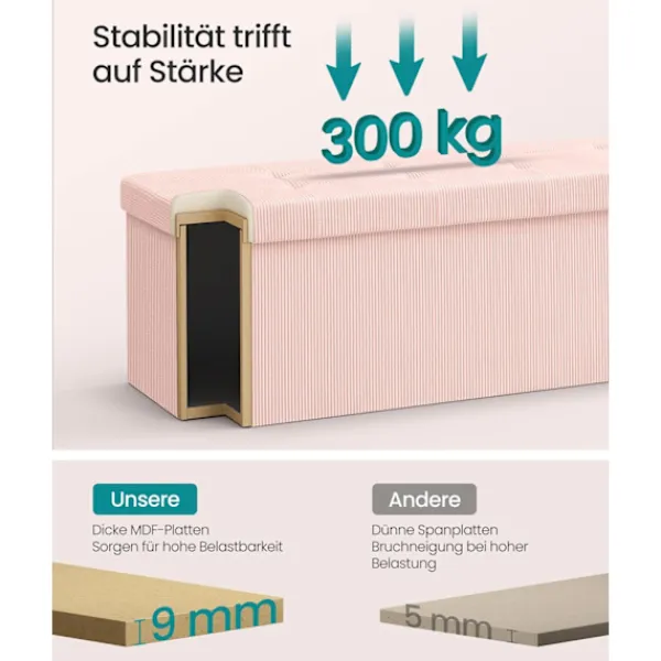 Rootz Living Kistor & Koffertar>Rootz Pink Seat Chest - Lagringsbänk - Ottoman - Hög elastiskt skum - 38 cm x 110 cm x 38 cm