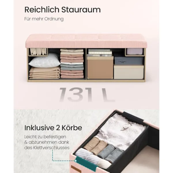 Rootz Living Kistor & Koffertar>Rootz Pink Seat Chest - Lagringsbänk - Ottoman - Hög elastiskt skum - 38 cm x 110 cm x 38 cm