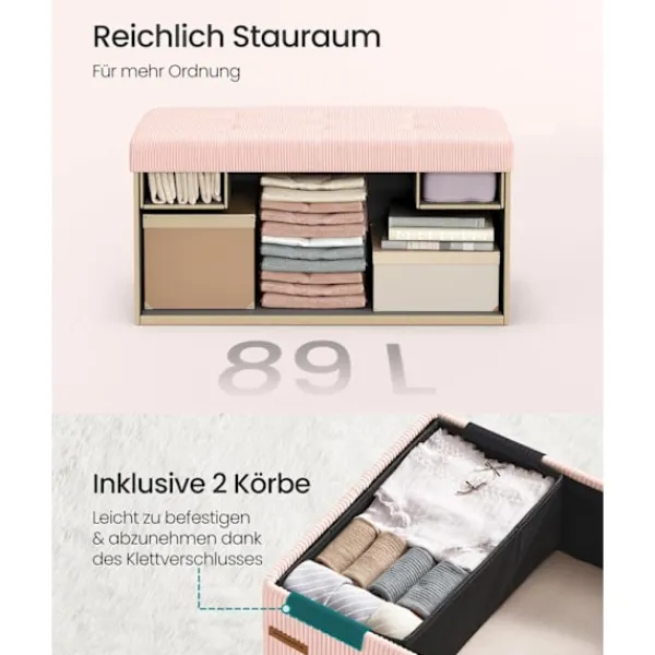 Rootz Living Kistor & Koffertar>Rootz Pink Seat Chest - Lagringsbänk - Ottoman - 89L Kapacitet - Hållbar MDF - 38 cm x 76 cm x 38 cm