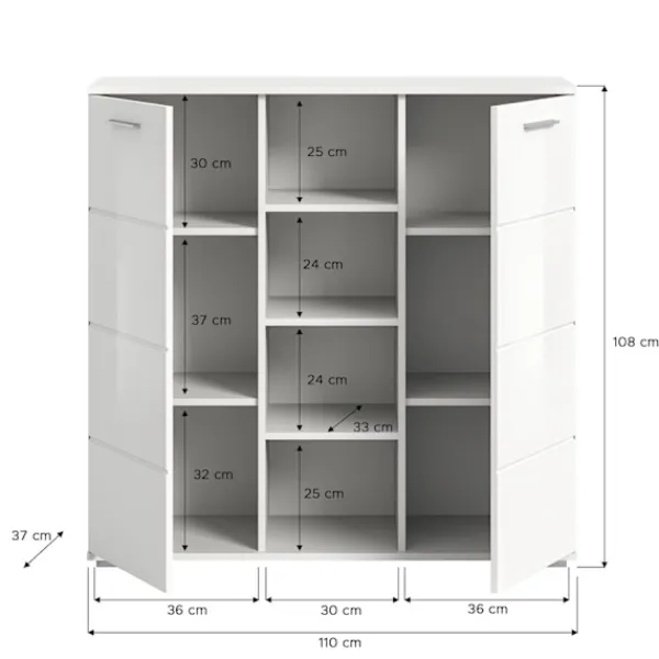 Rootz Living Byråer>Rootz Prego byrå - vit byrå - träförvaringsenhet - 2 -dörrskåp - Modern design - 110 cm x 108 cm x 37 cm
