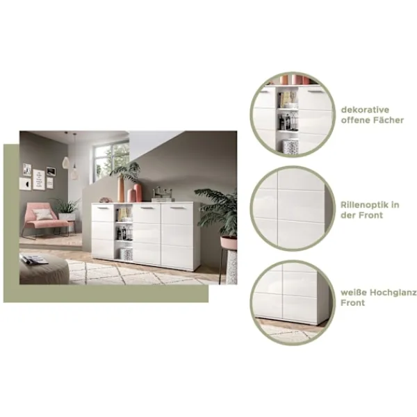 Rootz Living Byråer>Rootz Prego byrå - vit byrå - träförvaringsenhet - 2 -dörrskåp - Modern design - 110 cm x 108 cm x 37 cm