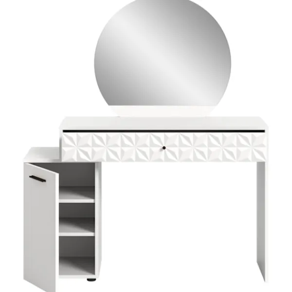 Rootz Living Sminkbord>Rootz prisma toalettbord i vit högglans - skrivbord - kosmetisk bord - 1 dörr - 1 låda - rymdbesparande - 117 cm x 138 cm x 42 cm