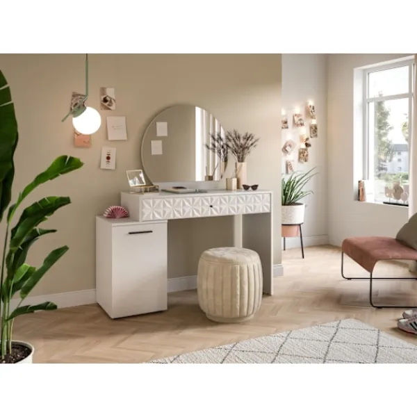 Rootz Living Sminkbord>Rootz prisma toalettbord i vit högglans - skrivbord - kosmetisk bord - 1 dörr - 1 låda - rymdbesparande - 117 cm x 138 cm x 42 cm