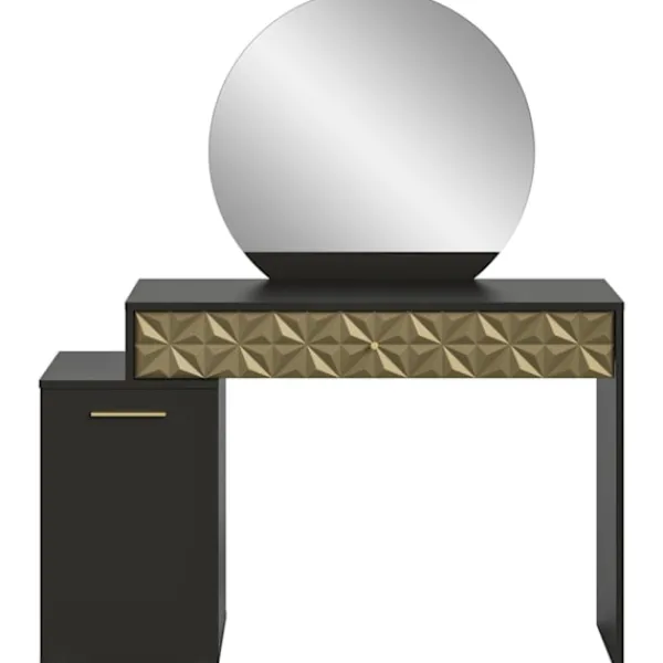 Rootz Living Sminkbord>Rootz prisma x76a9t67 toalettbord - skrivbord - kosmetiskt bord - svart melamin - guld trim - 117 cm x 138 cm x 42 cm