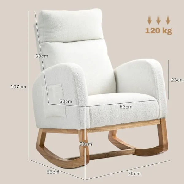 Rootz Living Fåtöljer>Rootz Rocking Chair - Avslappningsstol - Sjuksköterska - Tjock stoppning - 70 cm x 96 cm x 107 cm - vit