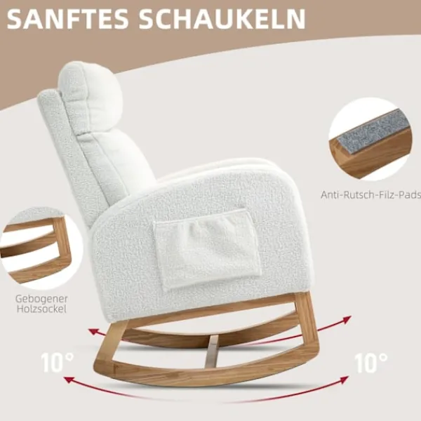 Rootz Living Fåtöljer>Rootz Rocking Chair - Avslappningsstol - Sjuksköterska - Tjock stoppning - 70 cm x 96 cm x 107 cm - vit