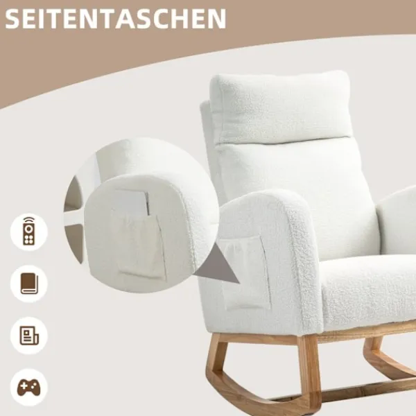 Rootz Living Fåtöljer>Rootz Rocking Chair - Avslappningsstol - Sjuksköterska - Tjock stoppning - 70 cm x 96 cm x 107 cm - vit