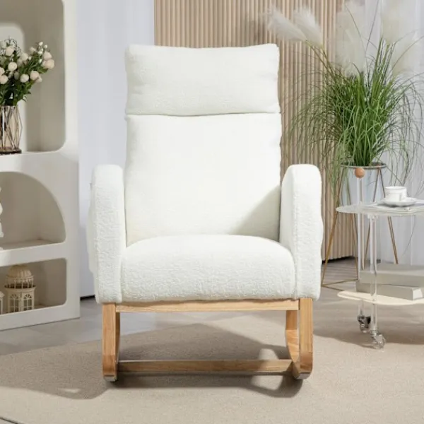 Rootz Living Fåtöljer>Rootz Rocking Chair - Avslappningsstol - Sjuksköterska - Tjock stoppning - 70 cm x 96 cm x 107 cm - vit