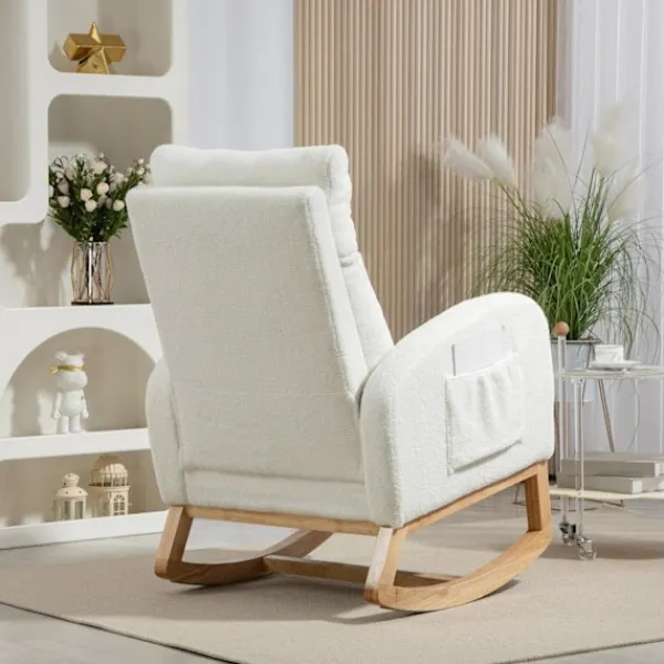 Rootz Living Fåtöljer>Rootz Rocking Chair - Avslappningsstol - Sjuksköterska - Tjock stoppning - 70 cm x 96 cm x 107 cm - vit